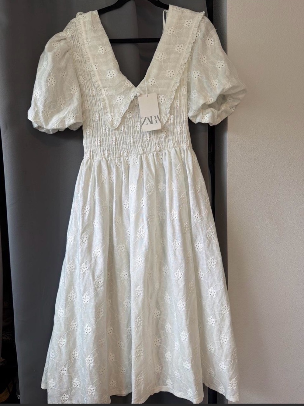 ZARA White Eyelet Dress with Puff Sleeves